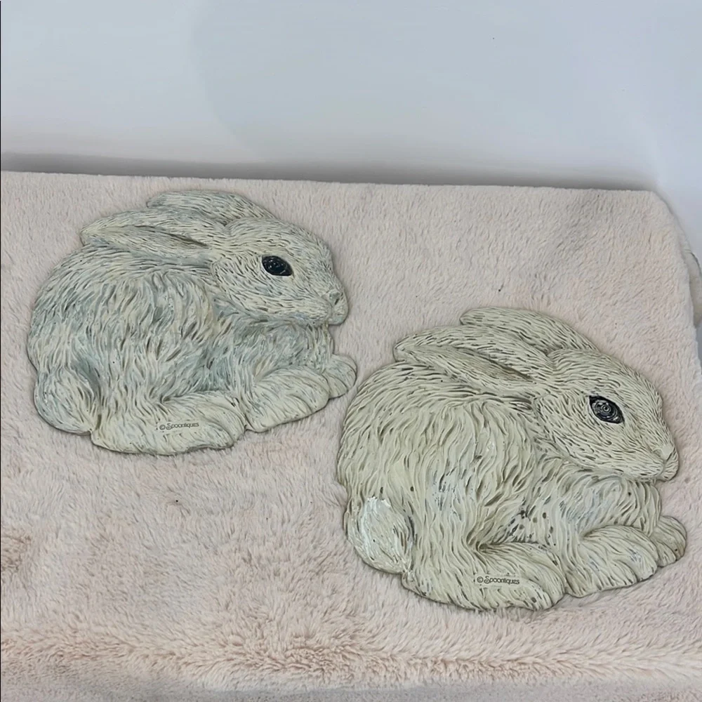 SPOONTIQUES PAIR OF VINTAGE WALL HANGERS Decorative Rabbit Wall Plaques
